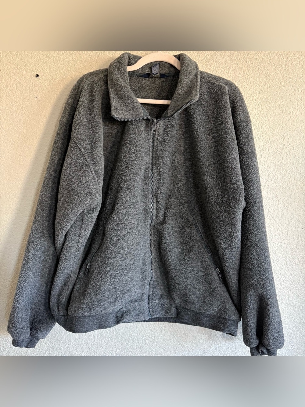 Lands End Mens Large Gray Full Zip Fleece Jacket Outdoor Casual USA Made